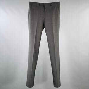 CALVIN KLEIN COLLECTION Size 32 Charcoal Grid Wool Flat Front Dress Pants